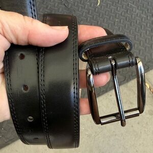 Men's Black Leather Belt with Polished Buckle
